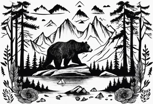 bear, forest, lake, appalachia, arm sleeve tattoo tattoo idea