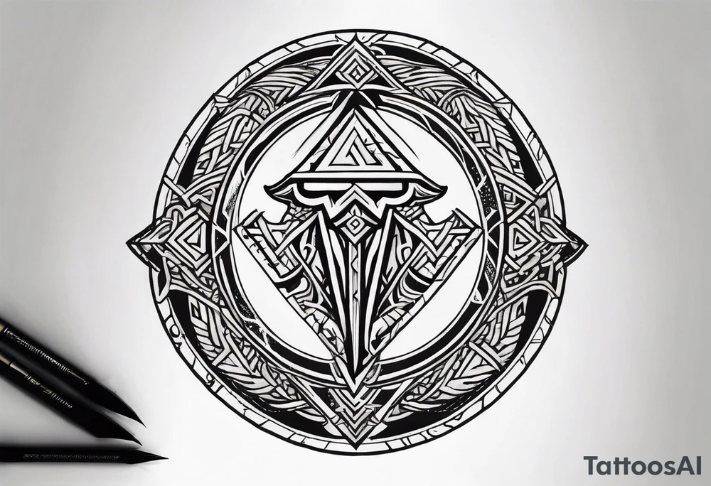 Valhalla sword shield dragon axe Valknut tattoo idea