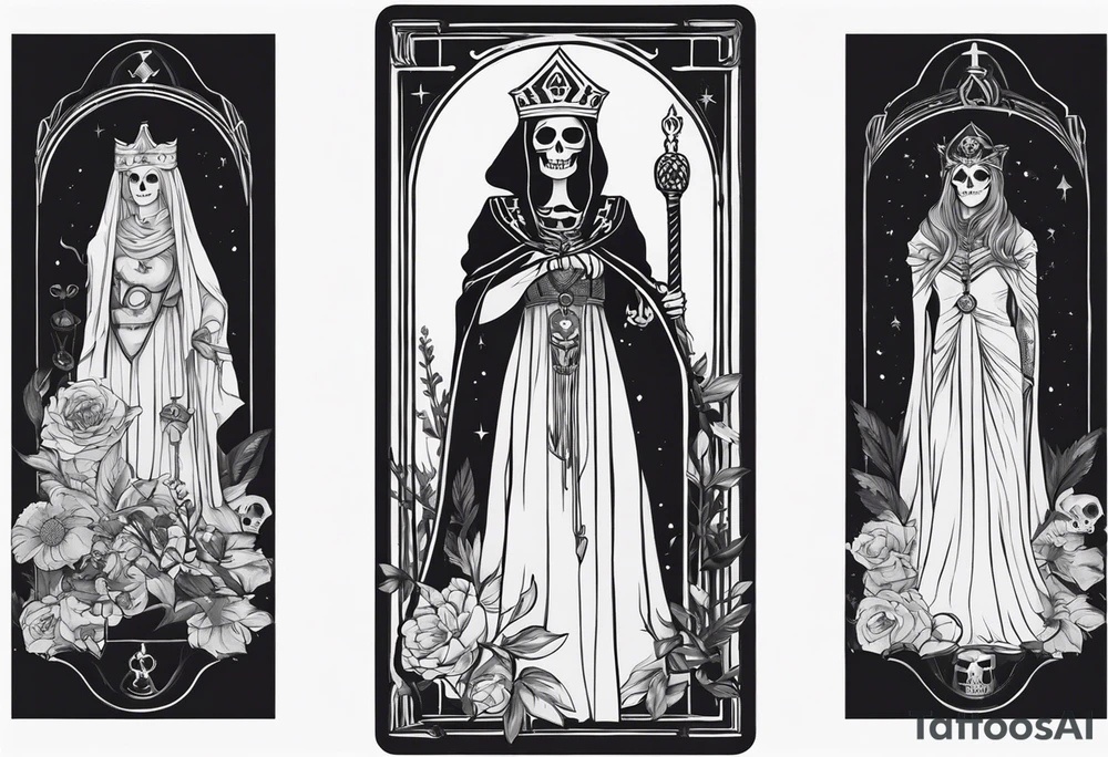 High priestess as a skeleton tarot card tattoo idea