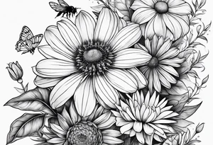 Half sleeve with wildflowers and complimentary flowers with bees tattoo idea