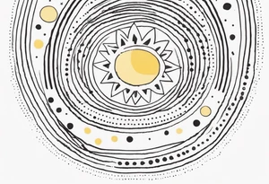 simple sunshine made of black dots with circles tattoo idea