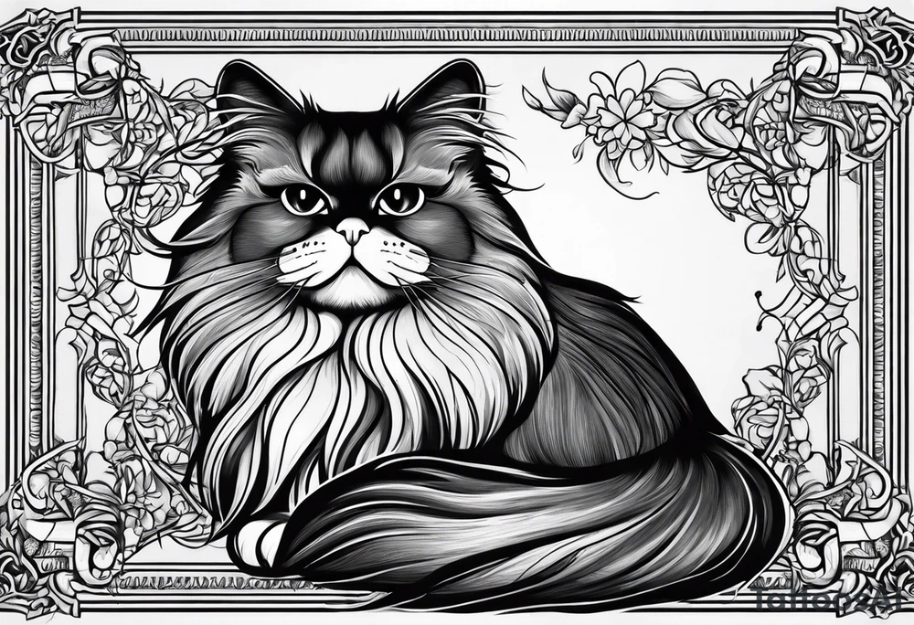 simple american traditional side profile persian cat tattoo idea