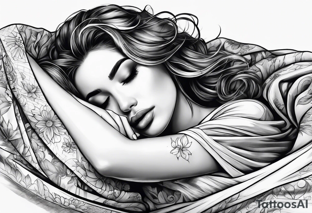 girl sleeping in blanket tattoo idea