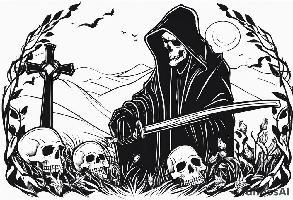 grim reaper skull cemetery tattoo idea