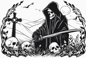 grim reaper skull cemetery tattoo idea