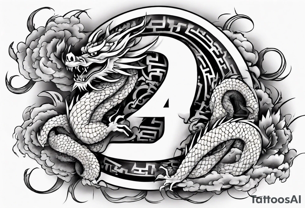 Number 24 with a Chinese dragon around it tattoo idea