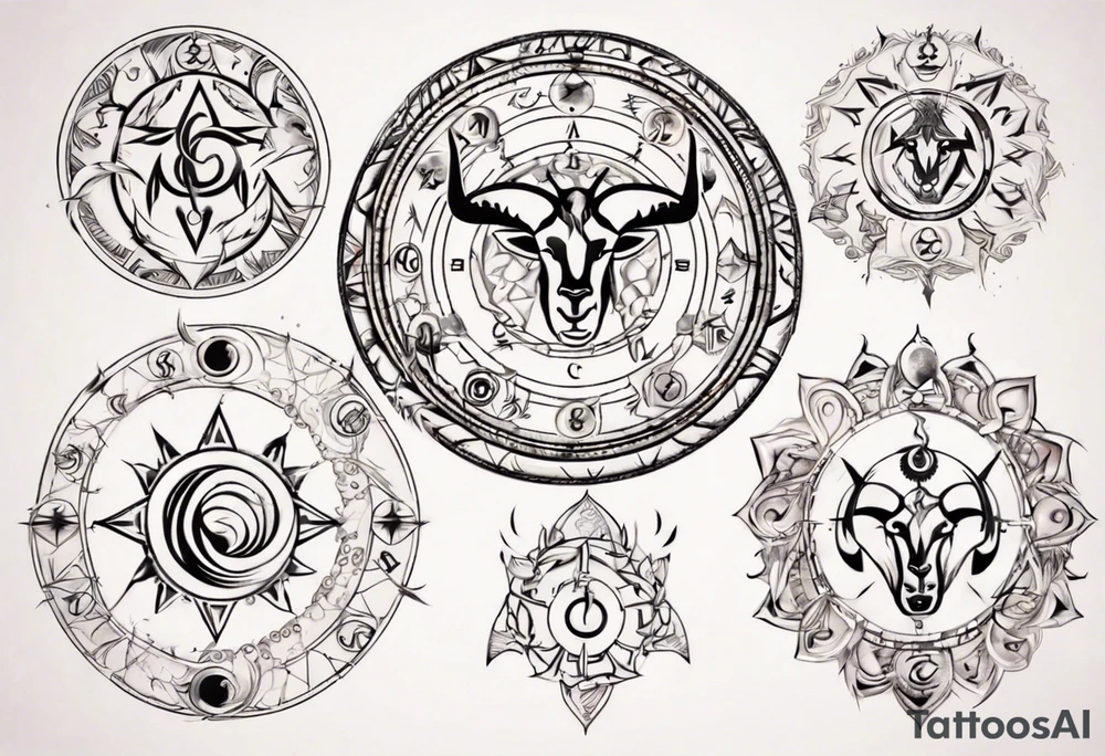 Capricorn zodiac wheel chakra style spiritual symbols tattoo idea