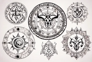 Capricorn zodiac wheel chakra style spiritual symbols tattoo idea