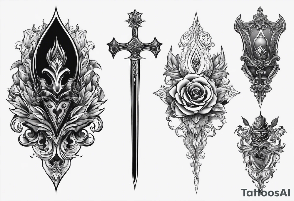 Shadow cloak with beautiful dagger in a form of protection tattoo idea