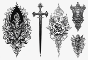 Shadow cloak with beautiful dagger in a form of protection tattoo idea