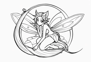 A fairy with a tail inspired by the logo of the show called Fairy Tail in a fetal position leaning in no additional ears or background tattoo idea