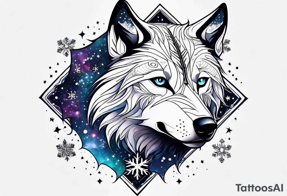 Constellation, animal alien wolf, snowflake tattoo idea