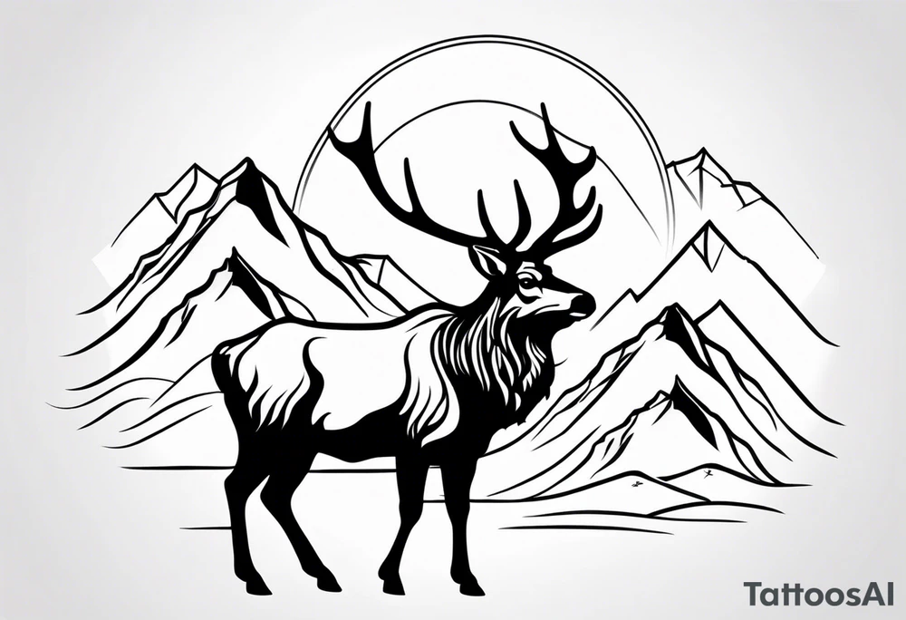 majestic elk with mountains in the background tattoo idea