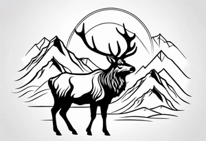 majestic elk with mountains in the background tattoo idea