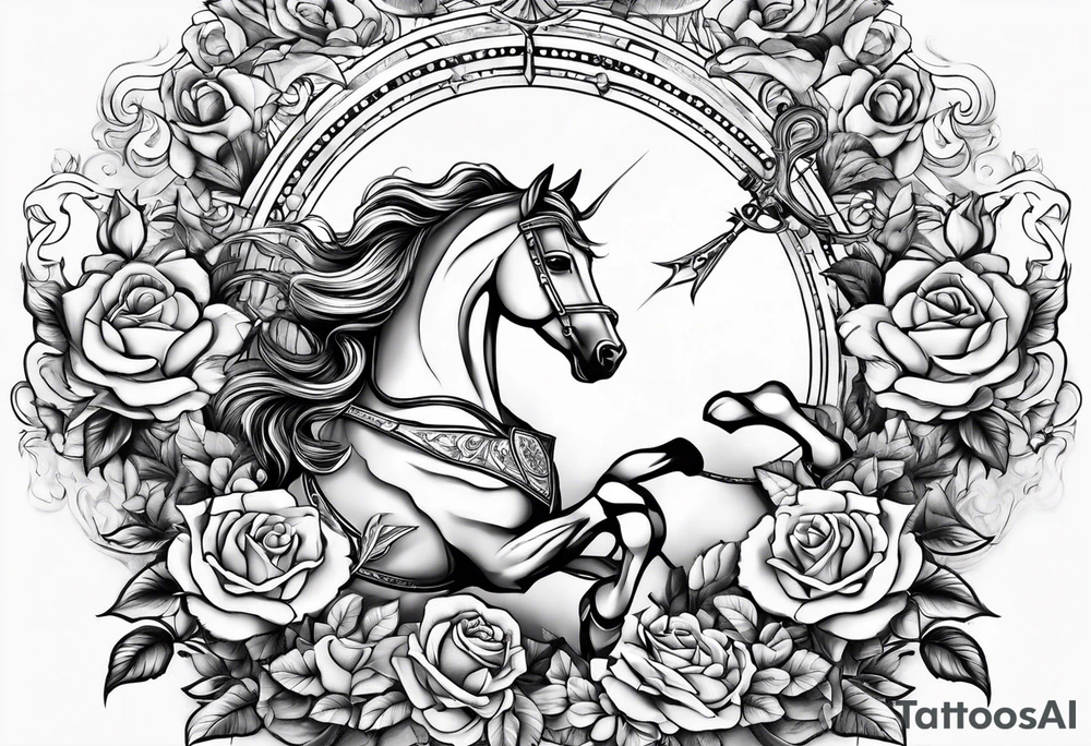 sagittarius, love and happiness and with roses with men tattoo idea