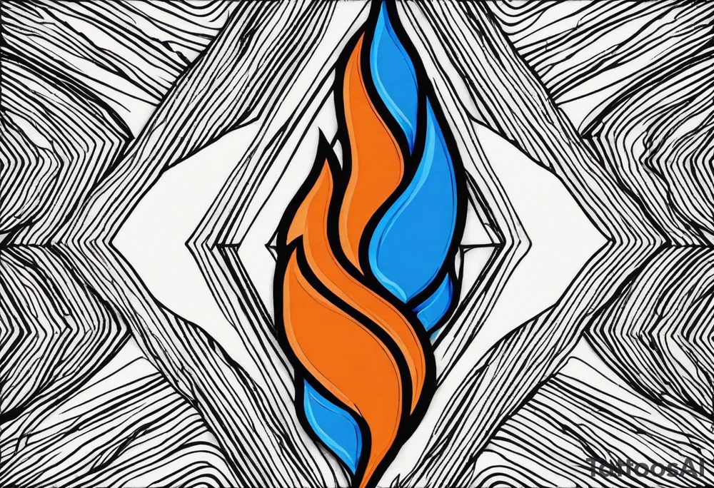 Blue and orange flame that has a half square thin line border. Make it as small as possible. The tattoo should be the size of a half dollar coin. tattoo idea