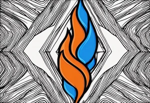 Blue and orange flame that has a half square thin line border. Make it as small as possible. The tattoo should be the size of a half dollar coin. tattoo idea