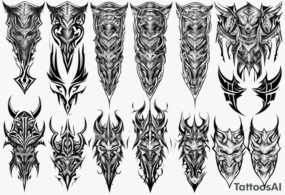 Demonic leg armor symmetrical tattoo idea