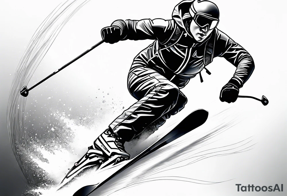 Skier in motion, fine line, more abstract tattoo idea