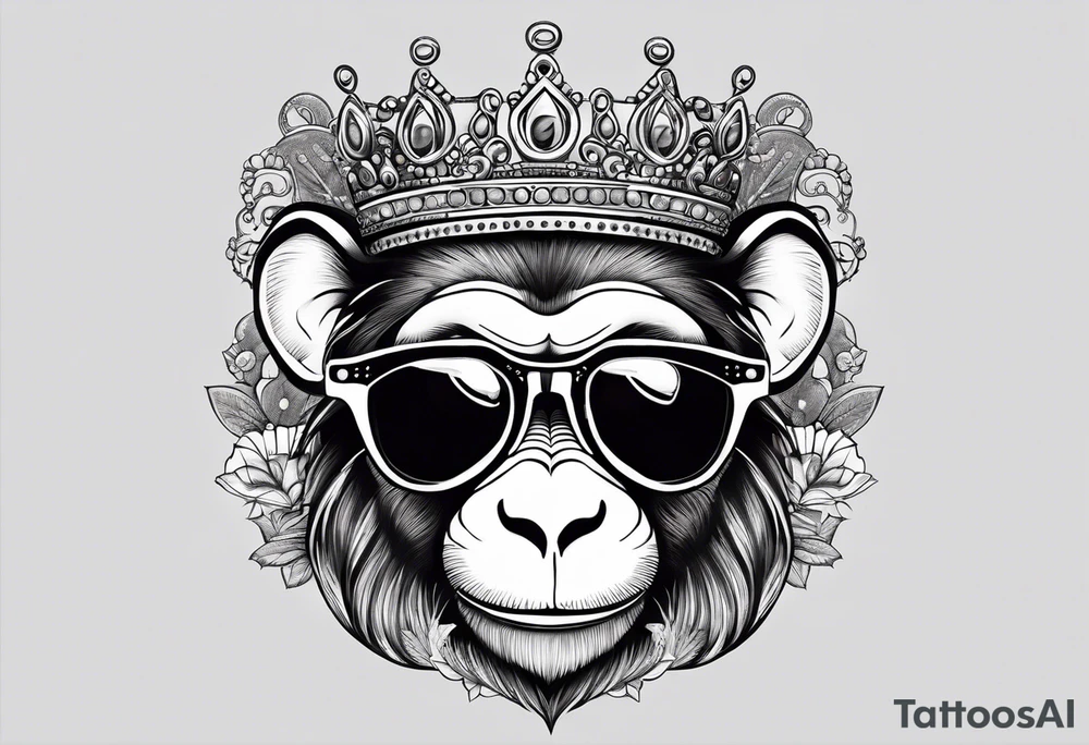 A cool free spirit female monkey with a princess crown pigtails and shades tattoo idea