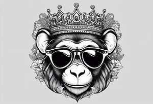 A cool free spirit female monkey with a princess crown pigtails and shades tattoo idea