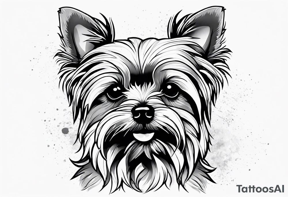 Outline of yorkie with paw prints tattoo idea