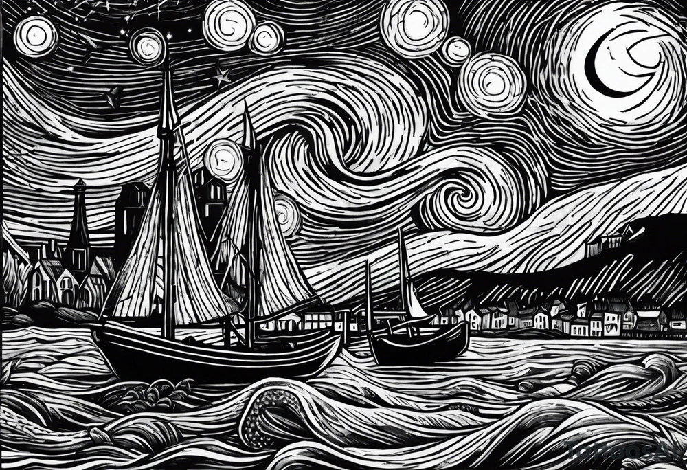 starry night van gogh, aquatic version tattoo idea