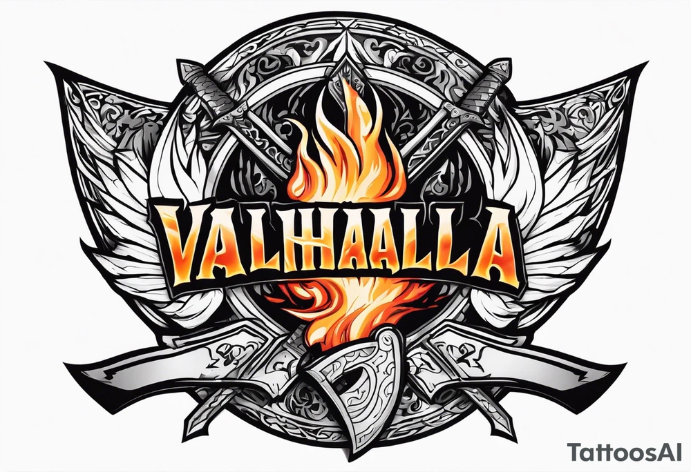 valhalla on fire
sword shield axe tattoo idea