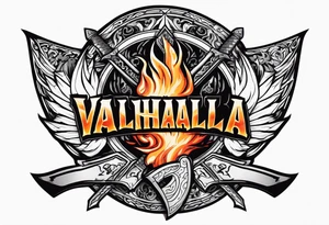 valhalla on fire
sword shield axe tattoo idea
