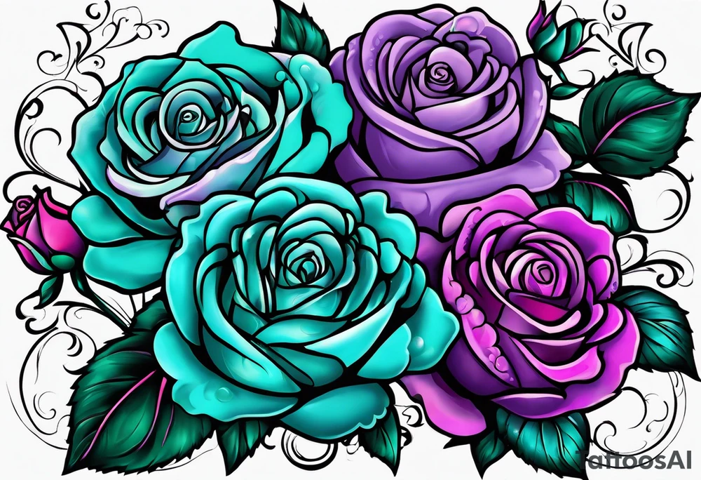 05/22/50 Dad 06/07/14, roses, teal, pink, purple tattoo idea