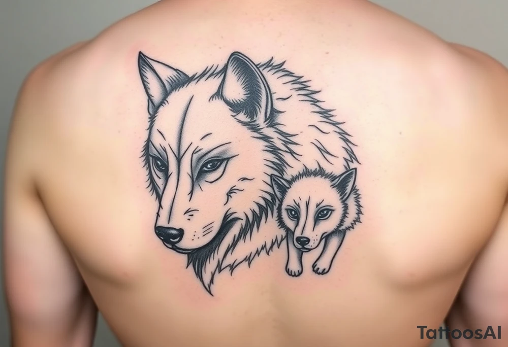 A solitary yet sublime and noble wolf and its progeny. the face tattoo idea