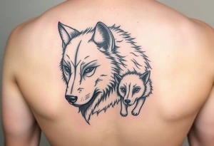 A solitary yet sublime and noble wolf and its progeny. the face tattoo idea