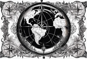 world map with a compass for a full arm tattoo idea
