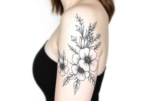 Floral Elements: Incorporate state flowers—bluebonnet (Texas), mountain laurel (Connecticut), and coast rhododendron (Washington
Arm sleeve shoulder to elbow tattoo idea