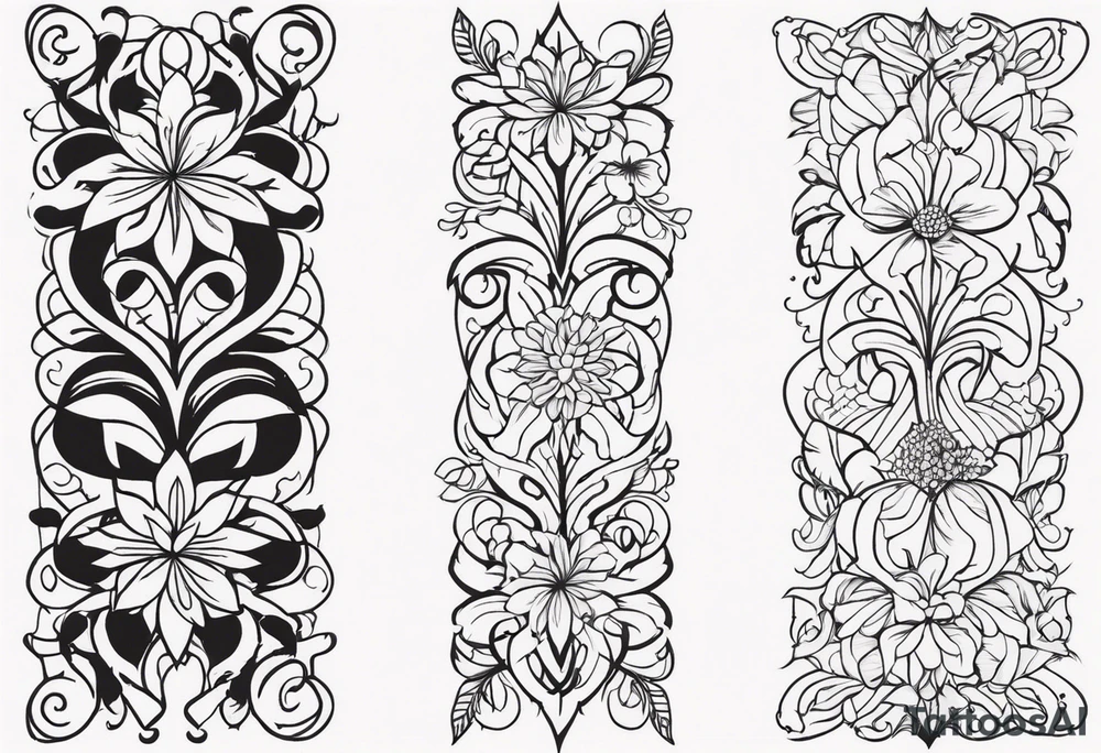 vertical and tall flower vine with shapes tattoo idea