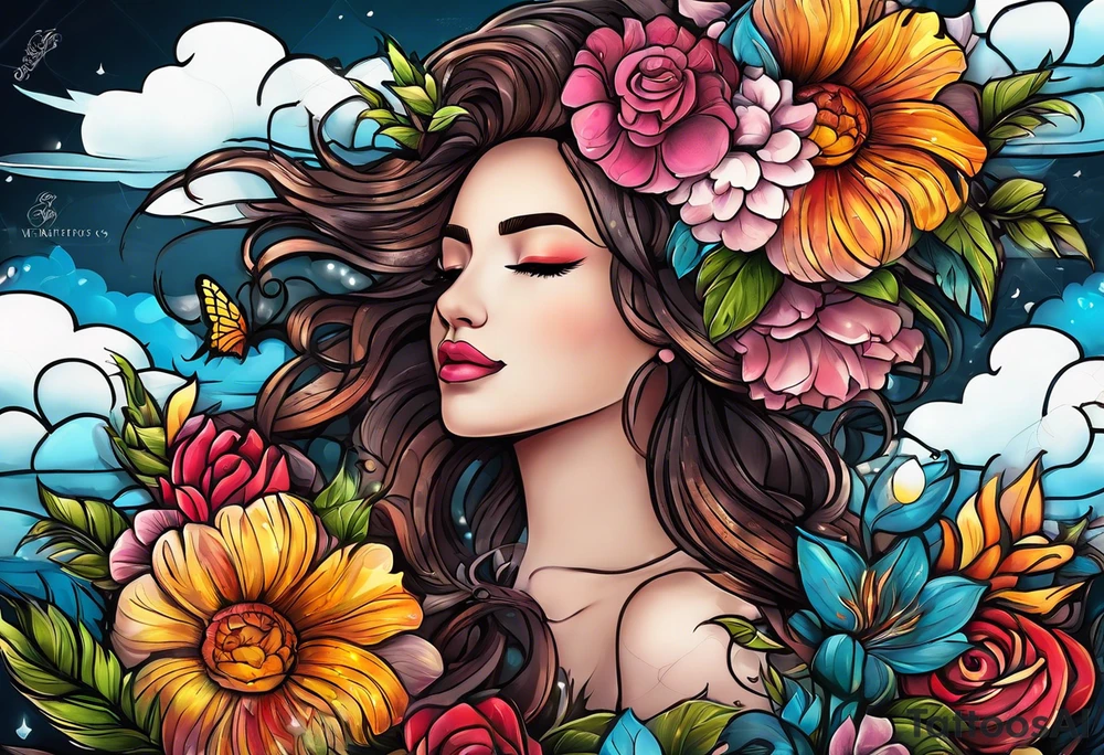 The words “when the time is right I the lord will make it happen” with flowers and clouds tattoo idea