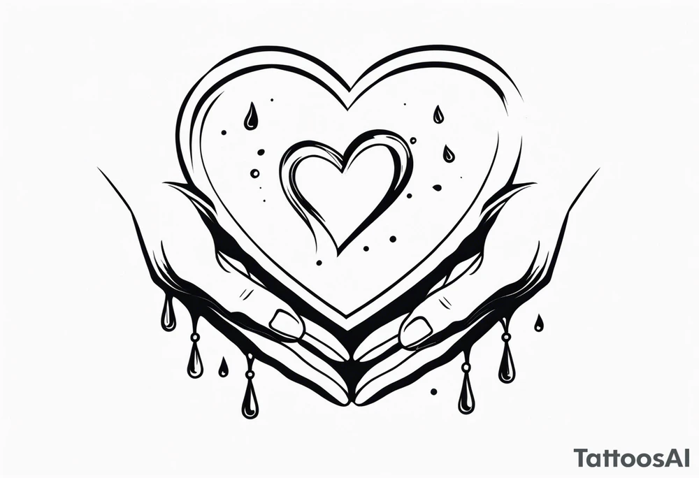 Hands holding a heart with tears tattoo idea