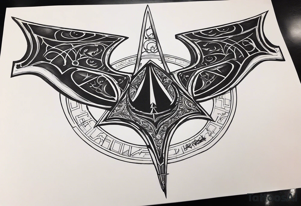i have tattoos on my left arm that relate to the Klingons in Star Trek, including the symbol of the Klingon empire, the bat'leth sword, SOME KLINGON WRITING, AND A BIRD OF Prey starship. am looking for filler and additional details that are visually similar and complimentary to the imagery i am using already. tattoo idea