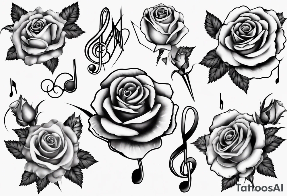 music stave hearth roses tattoo idea