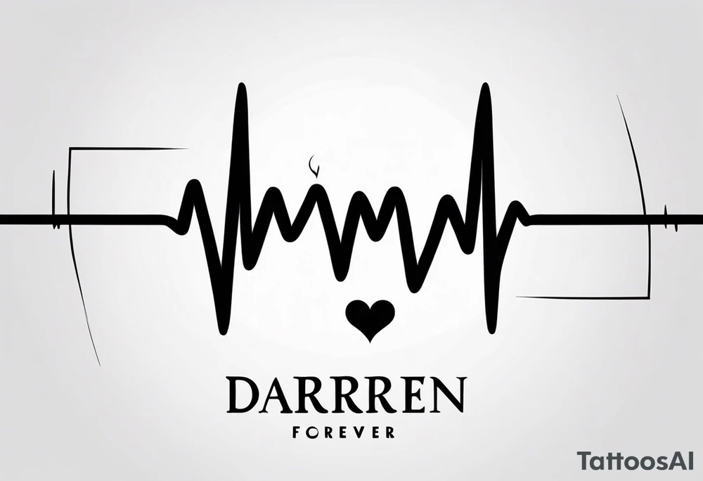Heartbeat line intertwined with the words Darren Forever tattoo idea