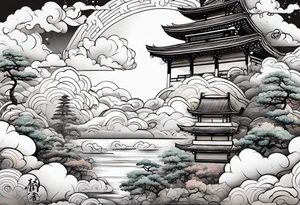 2 children playing together in japanese clouds tattoo idea