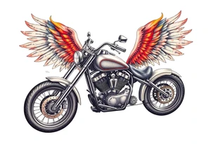 Low rider grey motorcycle, flames, angel wings tattoo idea