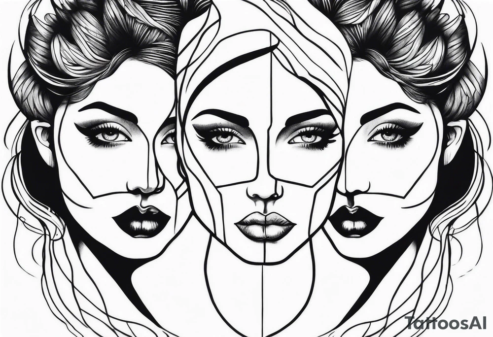 Woman with two faces tattoo idea