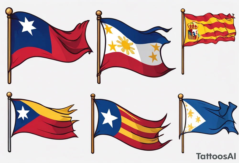 A single waving flag that is the Philippine flag to the left and the Spanish flag to the right tattoo idea