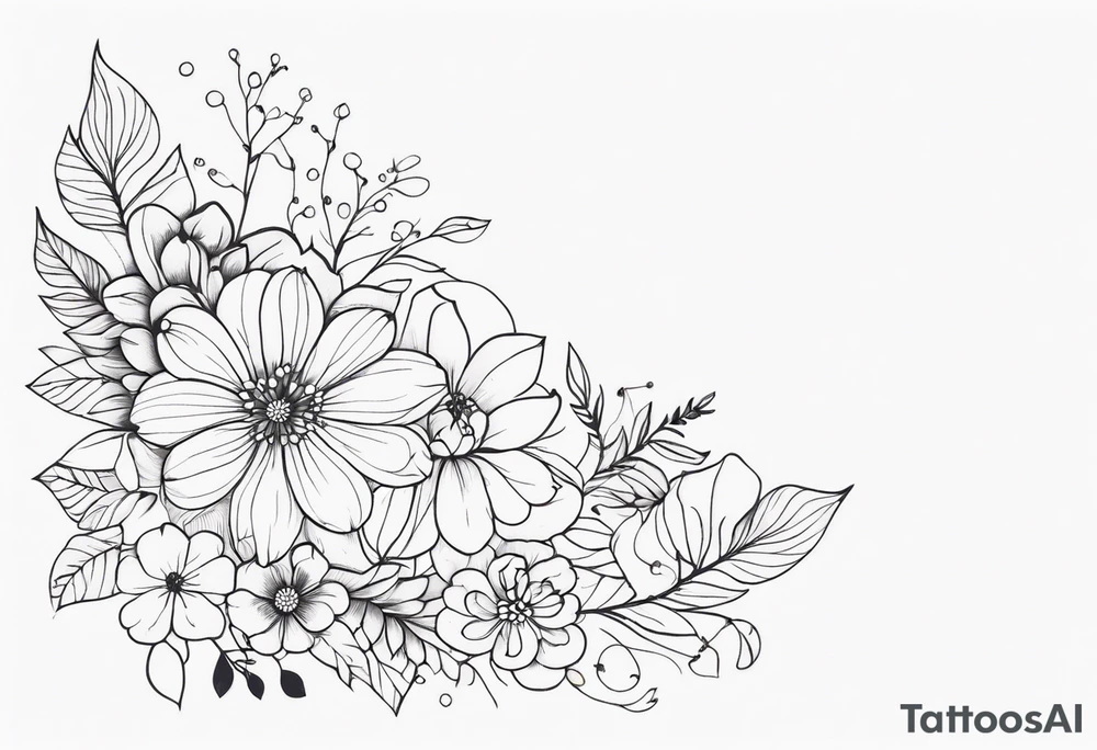 fine line whimsical floral design mirrored tattoo idea