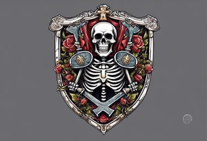 skeleton holding a shield with a cross on it tattoo idea