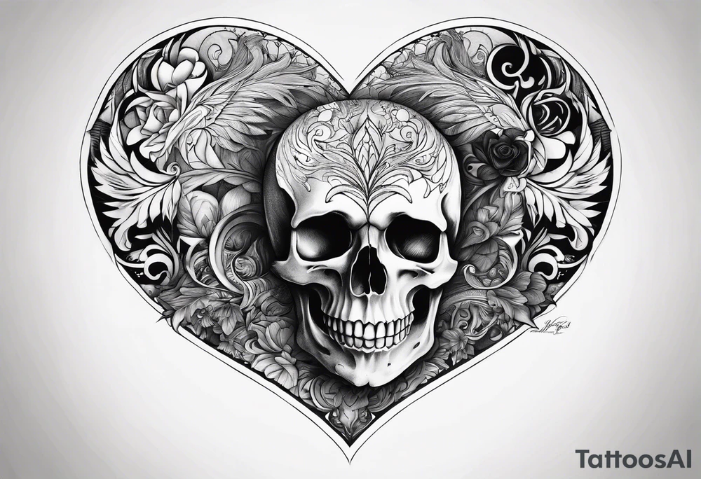 half heart in visceras plus half skull tattoo idea