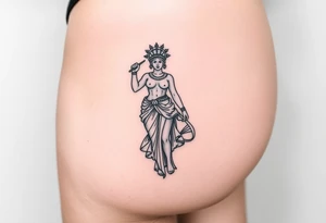 outer thigh tattoo greek sculpture athena, fine line tattoo idea