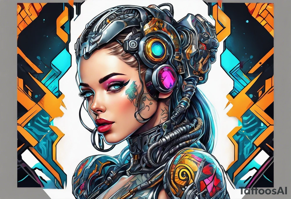 pop art cyborg girl tattoo idea