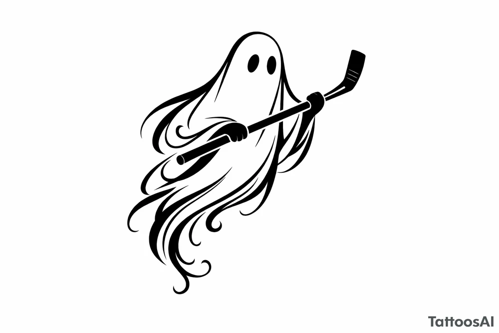 Silhouette of a ghost with a hockey stick, minimalist design. tattoo idea